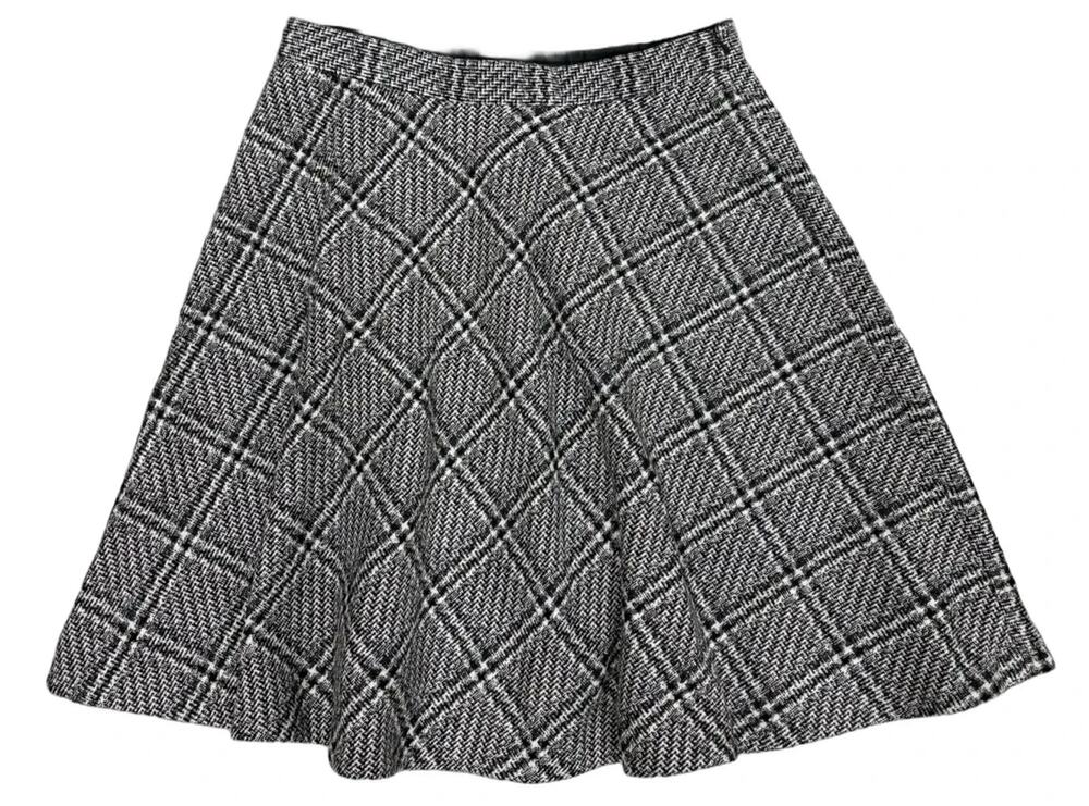 Brooks Brothers 346 Glen Plaid Wool Blend A-Line Skirt Black